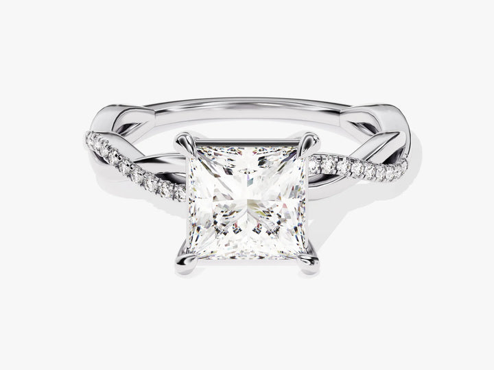 1.50CT Princess Diamond Twisted Pave Setting Moissanite Engagement Ring