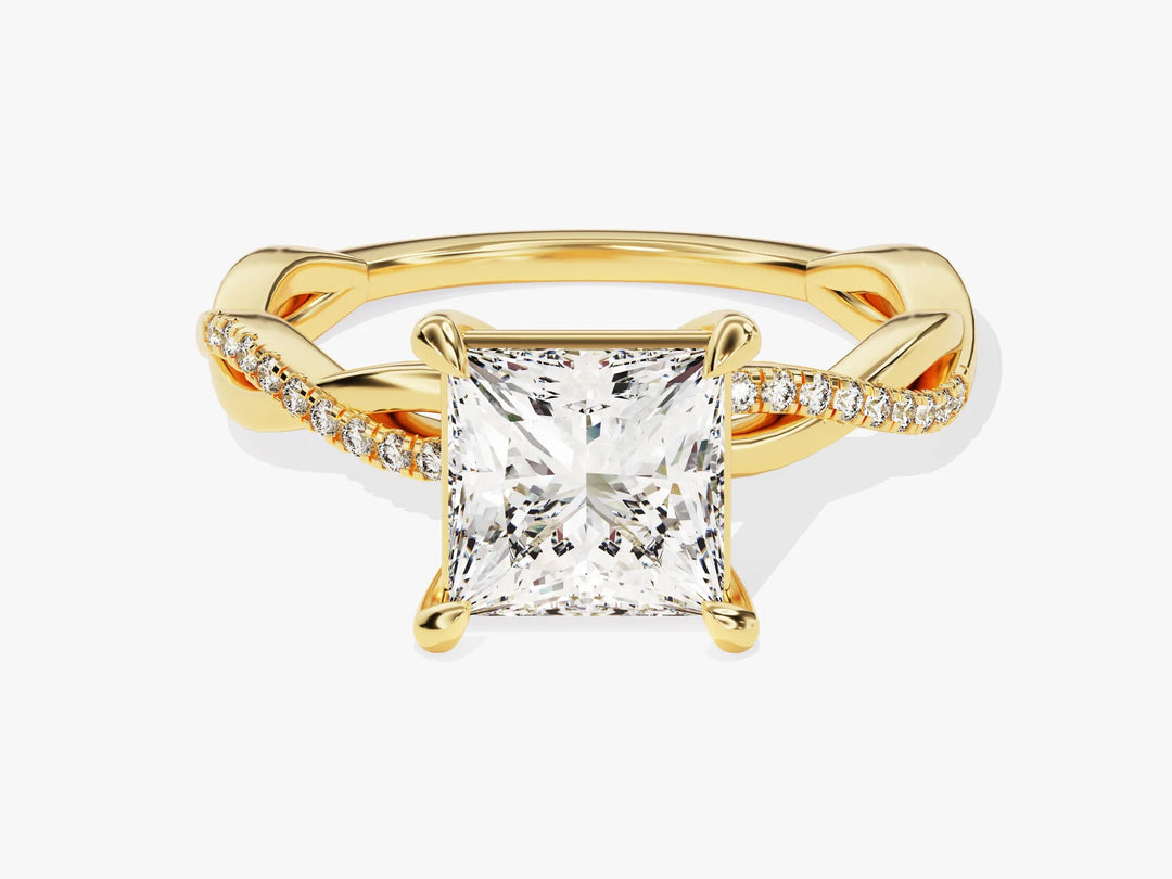 1.50CT Princess Diamond Twisted Pave Setting Moissanite Engagement Ring