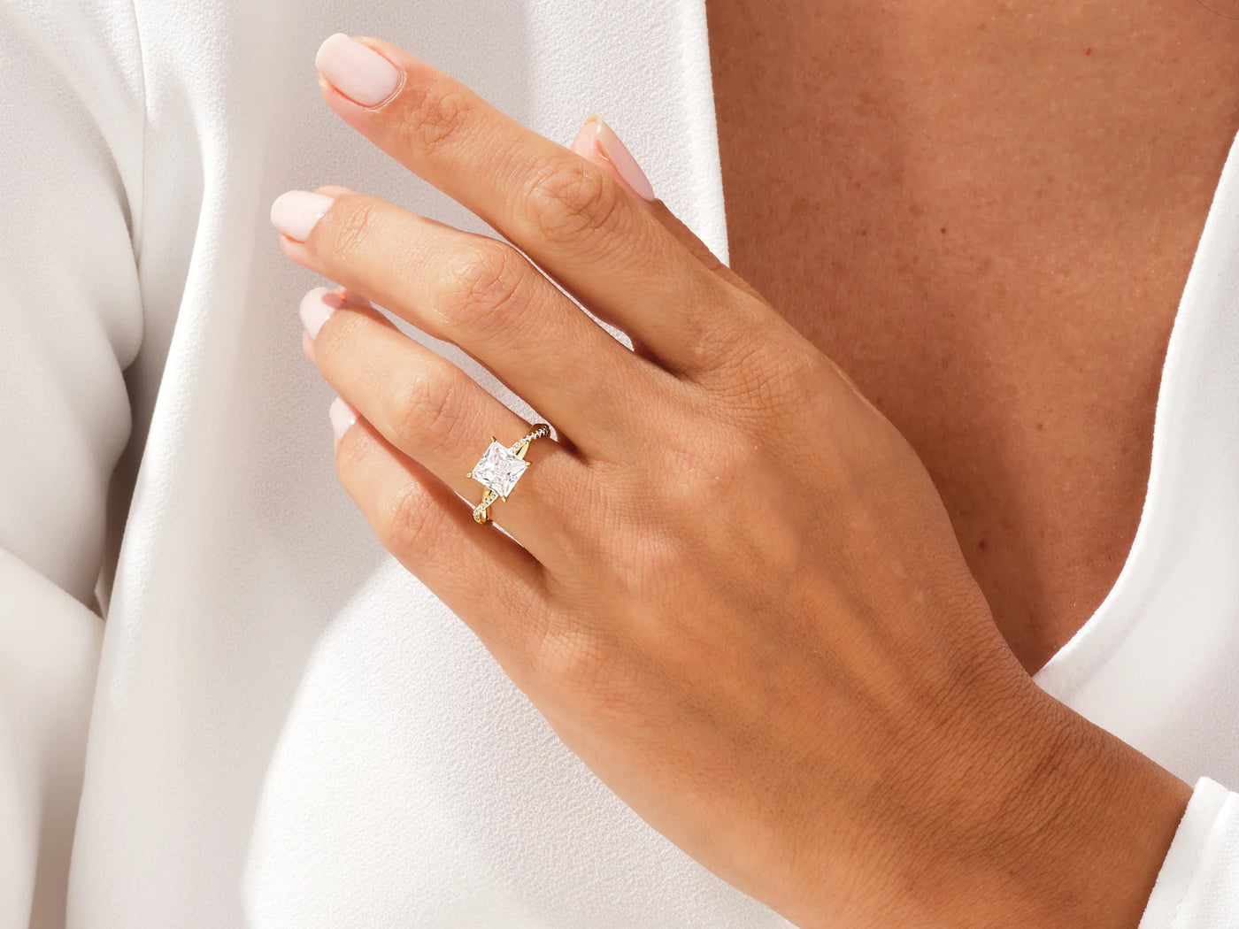 1.50CT Princess Diamond Twisted Pave Setting Moissanite Engagement Ring