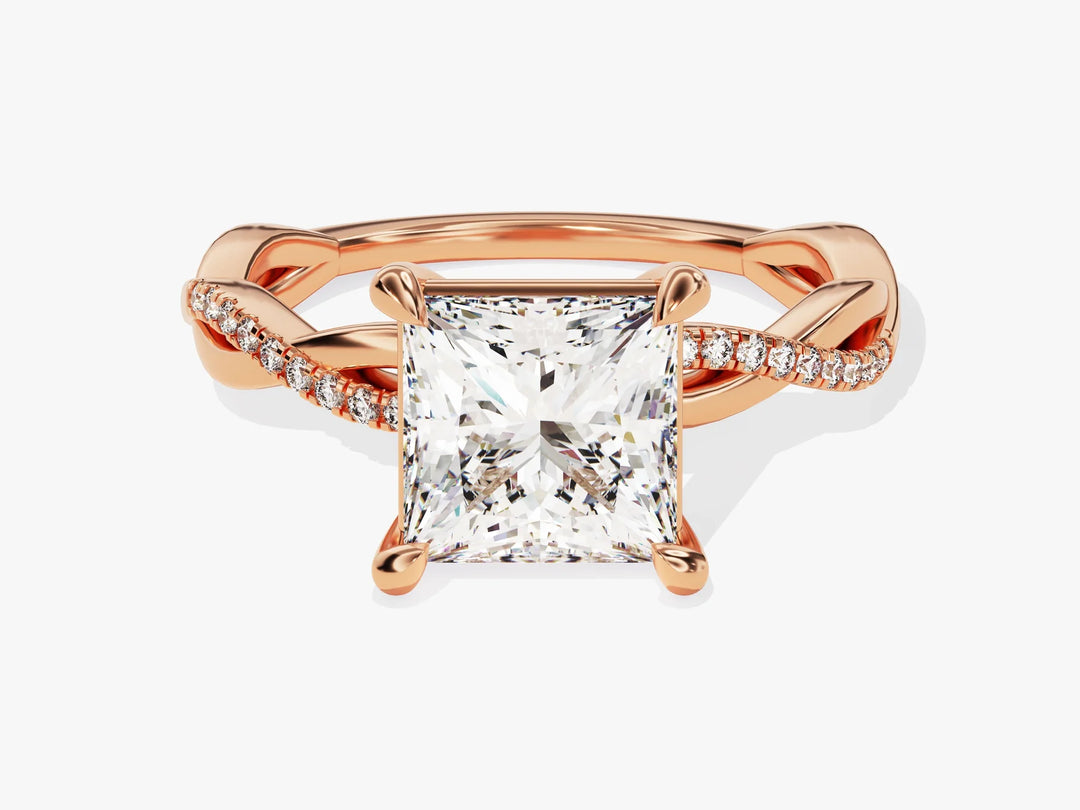 2.0CT Princess Diamond Twisted Pave Setting Moissanite Engagement Ring