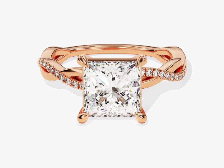 2.0CT Princess Diamond Twisted Pave Setting Moissanite Engagement Ring