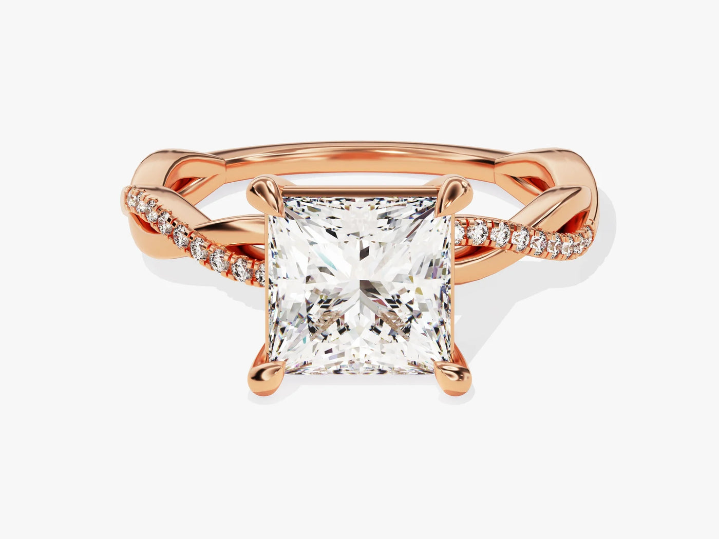 2.0CT Princess Diamond Twisted Pave Setting Moissanite Engagement Ring