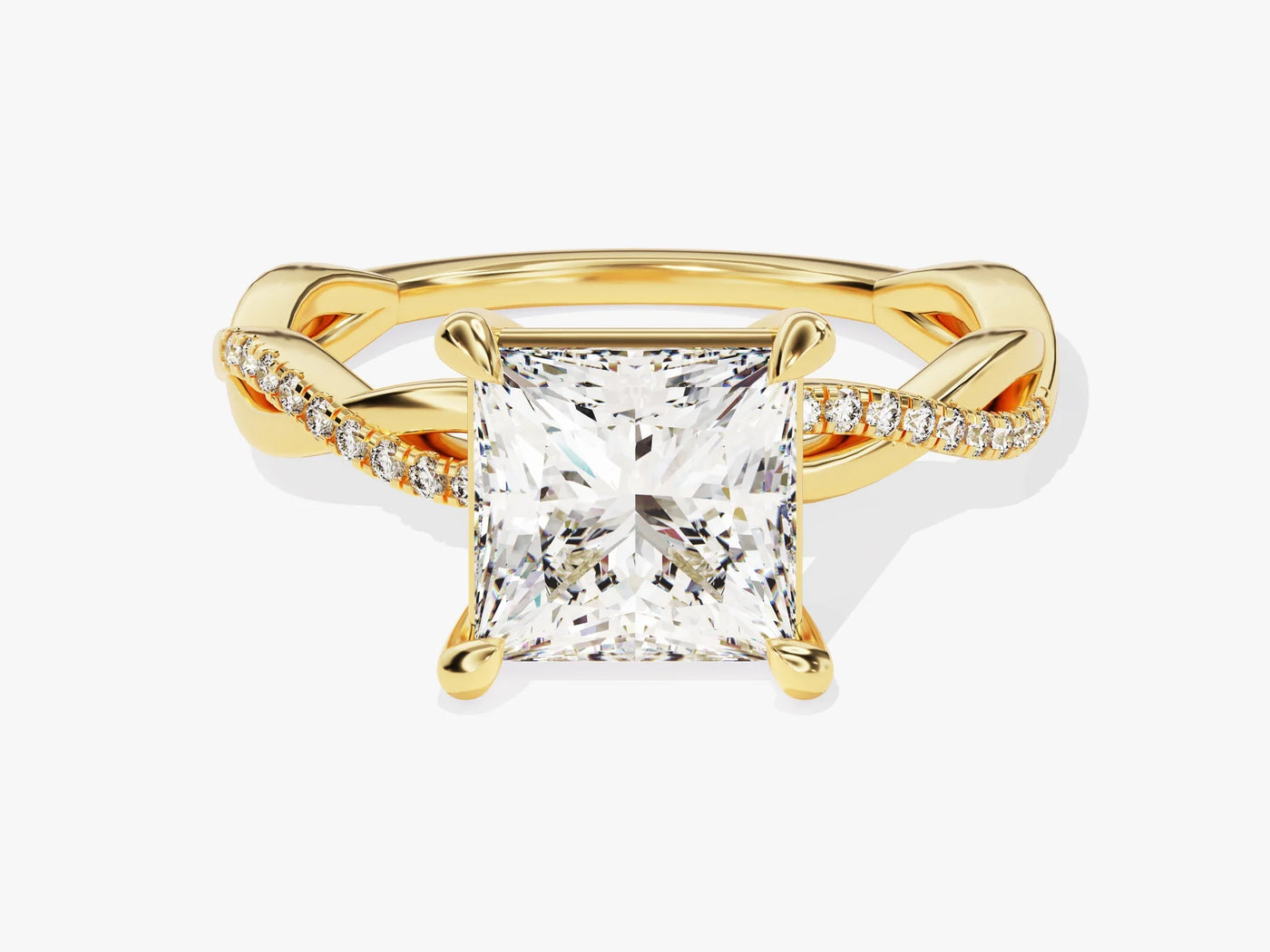 2.0CT Princess Diamond Twisted Pave Setting Moissanite Engagement Ring