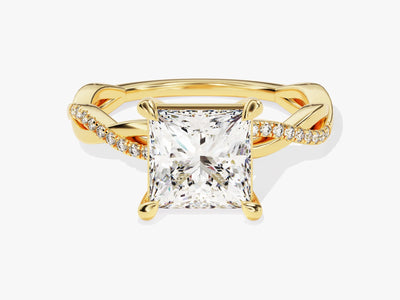 2.0CT Princess Diamond Twisted Pave Setting Moissanite Engagement Ring