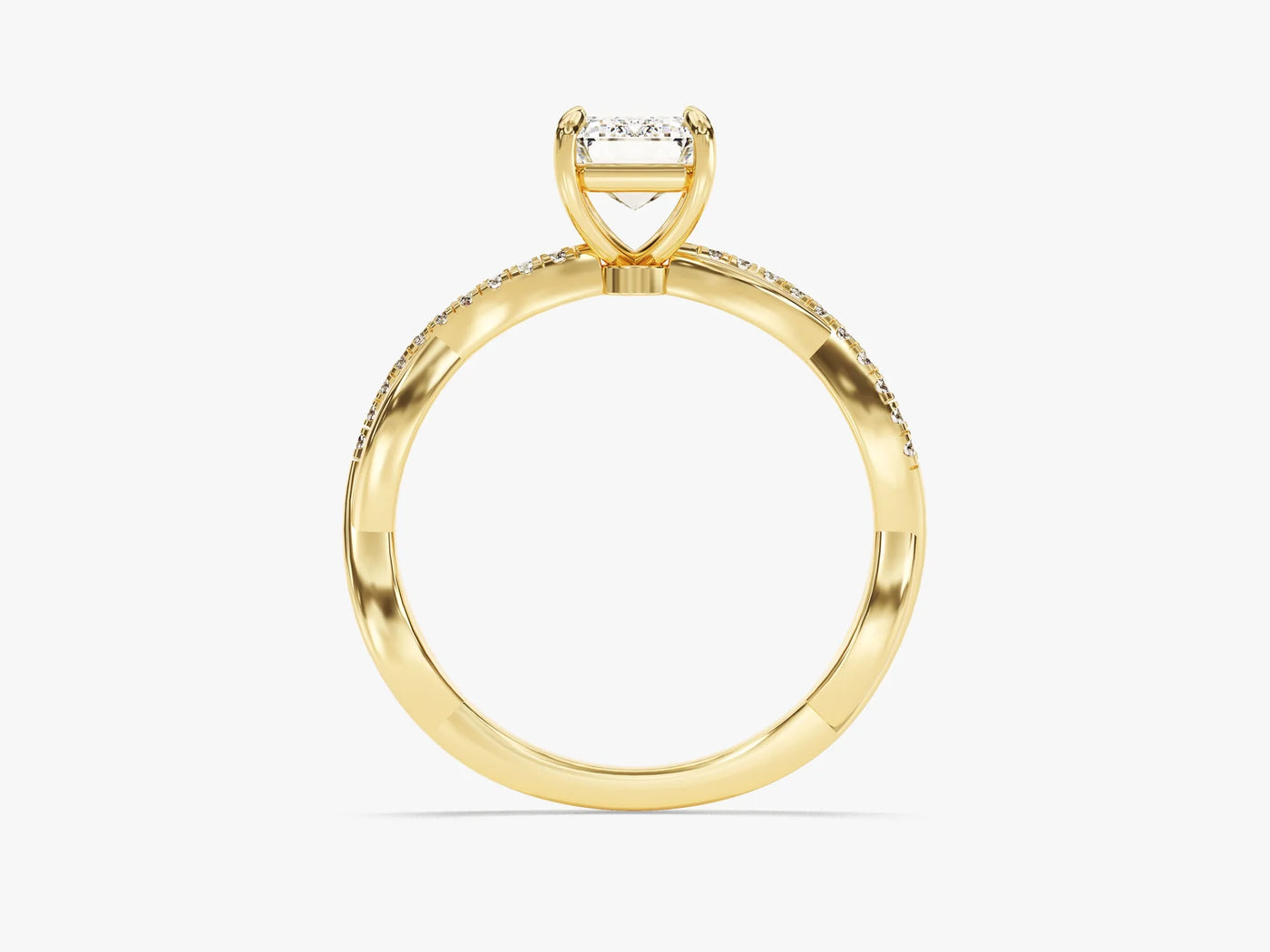 1.0CT Emerald Diamond Twisted Pave Setting Moissanite Engagement Ring