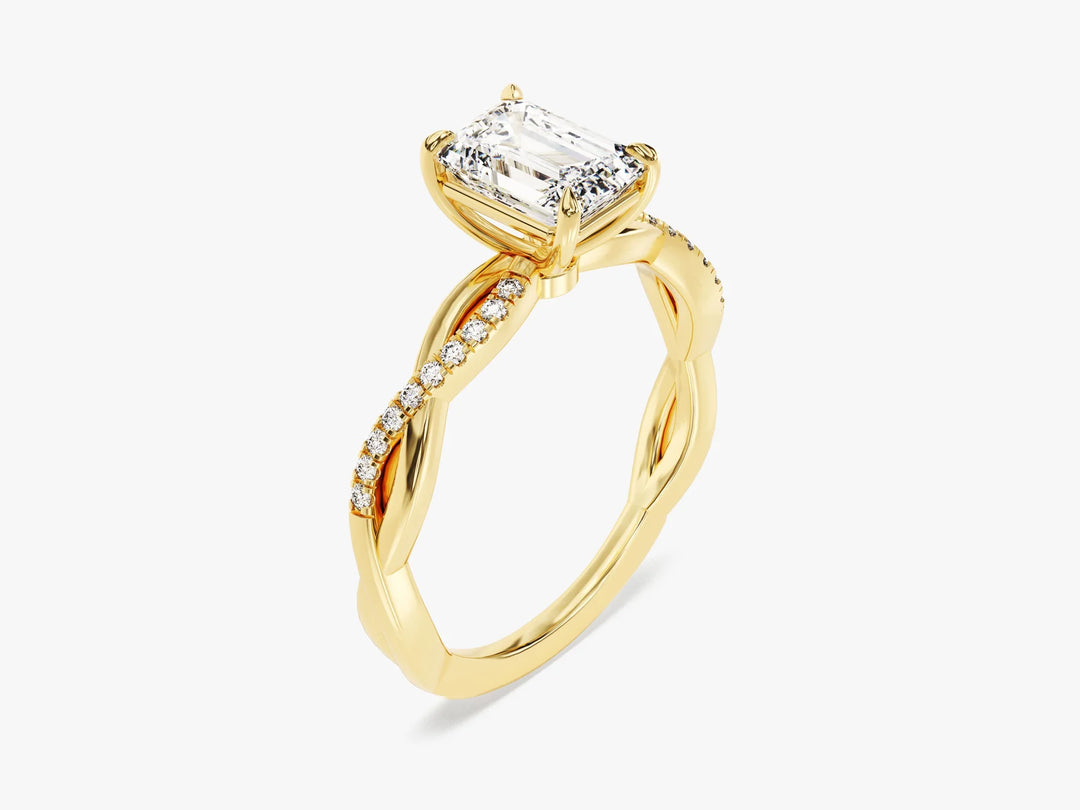 1.0CT Emerald Diamond Twisted Pave Setting Moissanite Engagement Ring