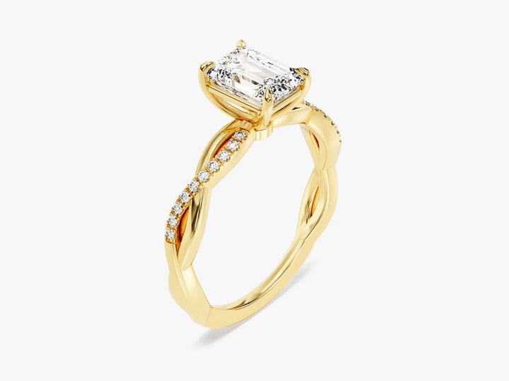 1.0CT Emerald Diamond Twisted Pave Setting Moissanite Engagement Ring