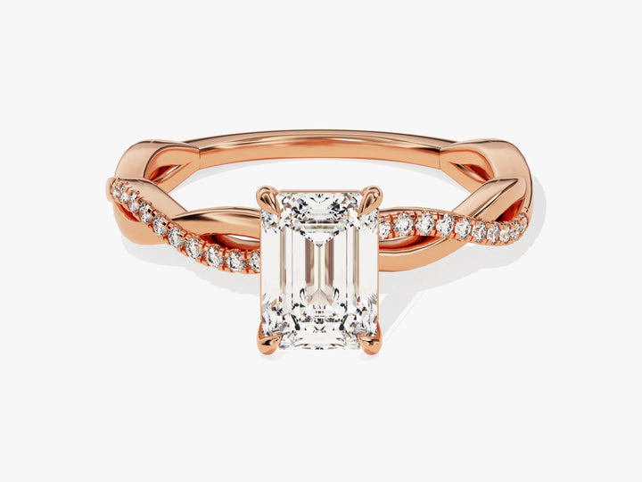 1.0CT Emerald Diamond Twisted Pave Setting Moissanite Engagement Ring