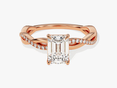 1.0CT Emerald Diamond Twisted Pave Setting Moissanite Engagement Ring