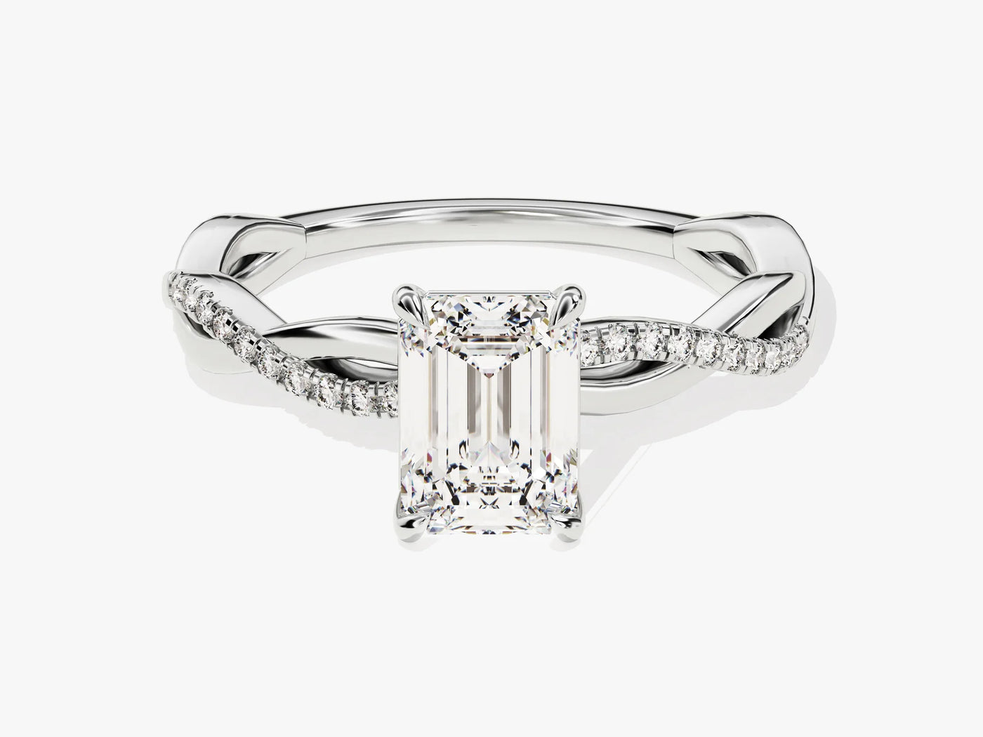 1.0CT Emerald Diamond Twisted Pave Setting Moissanite Engagement Ring