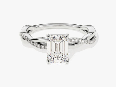 1.0CT Emerald Diamond Twisted Pave Setting Moissanite Engagement Ring