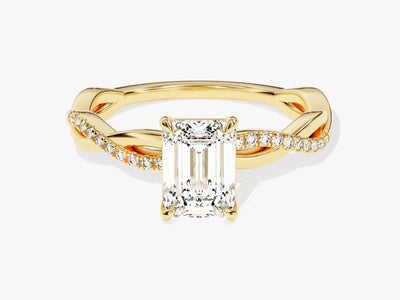 1.0CT Emerald Diamond Twisted Pave Setting Moissanite Engagement Ring
