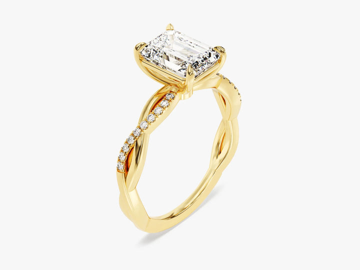 1.50CT Emerald Diamond Twisted Pave Setting Moissanite Engagement Ring