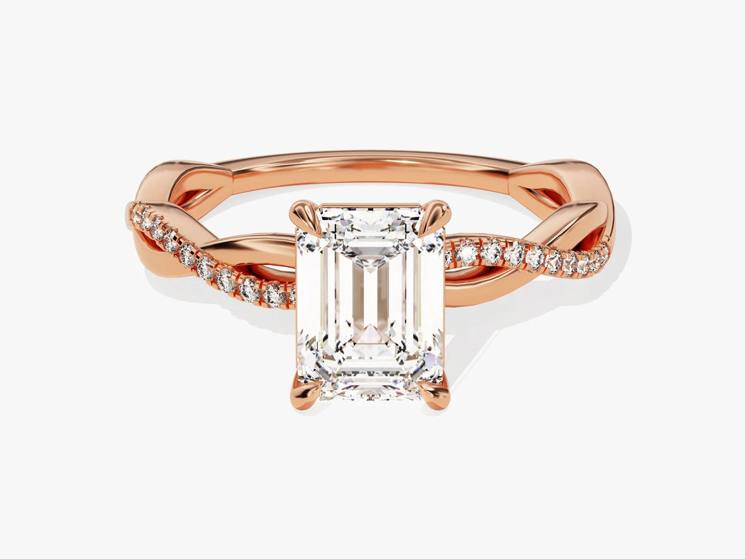 1.50CT Emerald Diamond Twisted Pave Setting Moissanite Engagement Ring