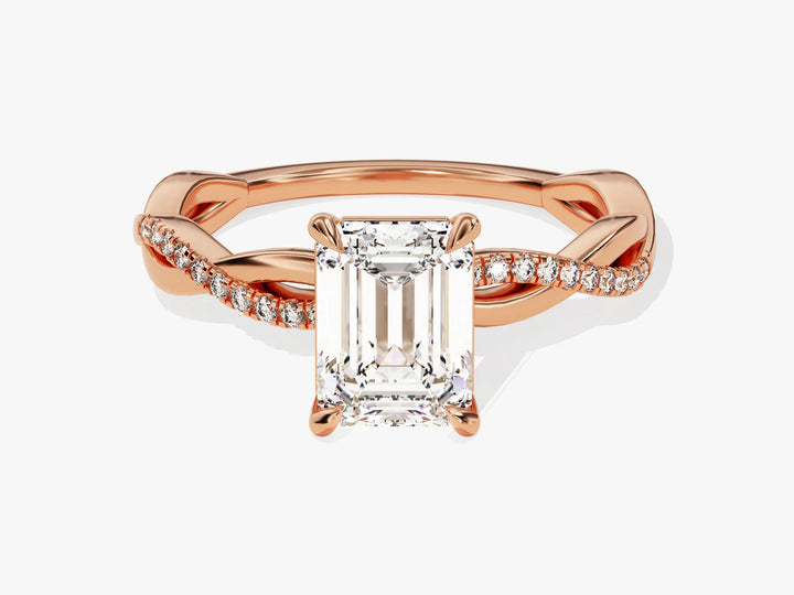 1.50CT Emerald Diamond Twisted Pave Setting Moissanite Engagement Ring