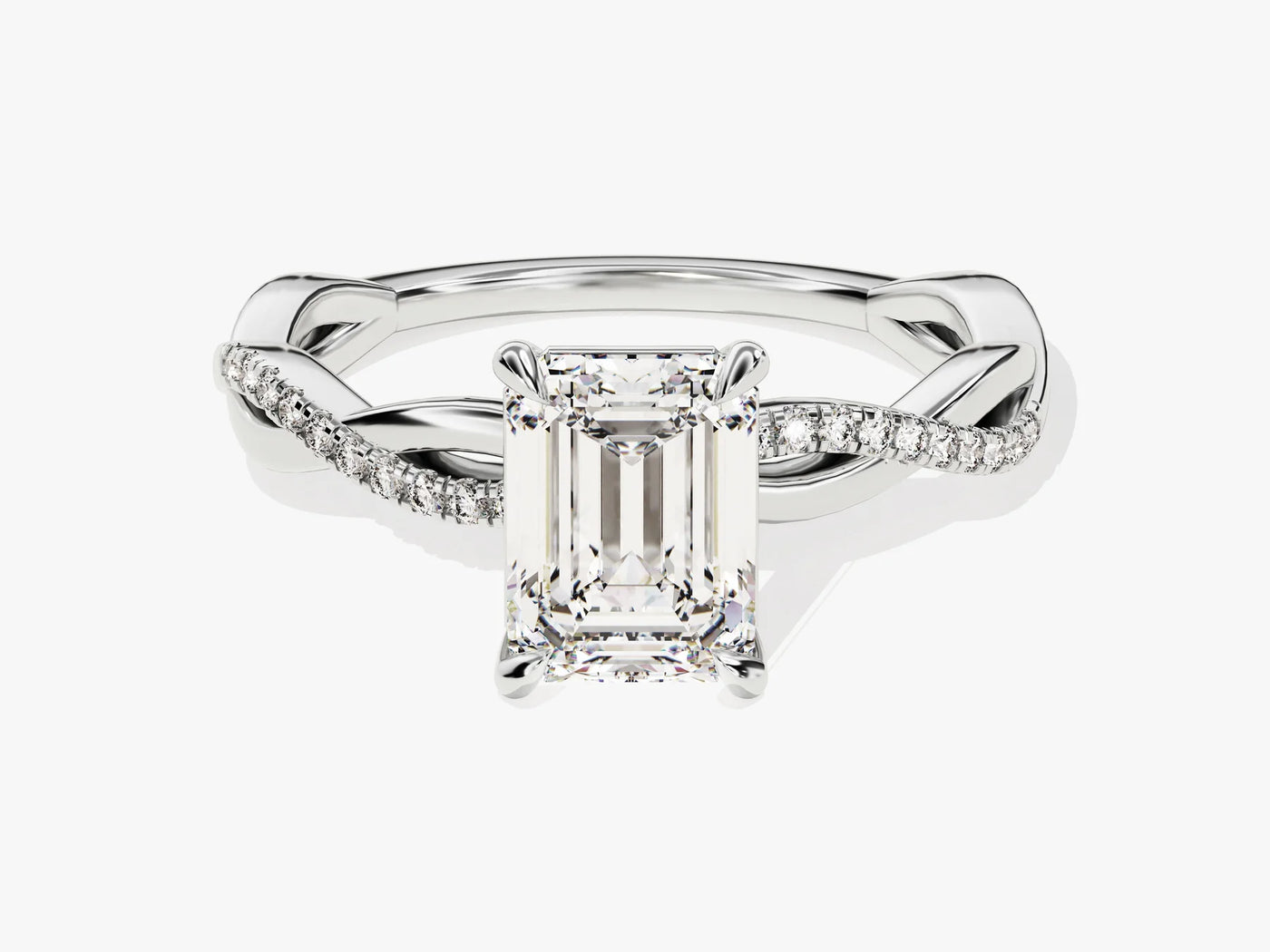 1.50CT Emerald Diamond Twisted Pave Setting Moissanite Engagement Ring