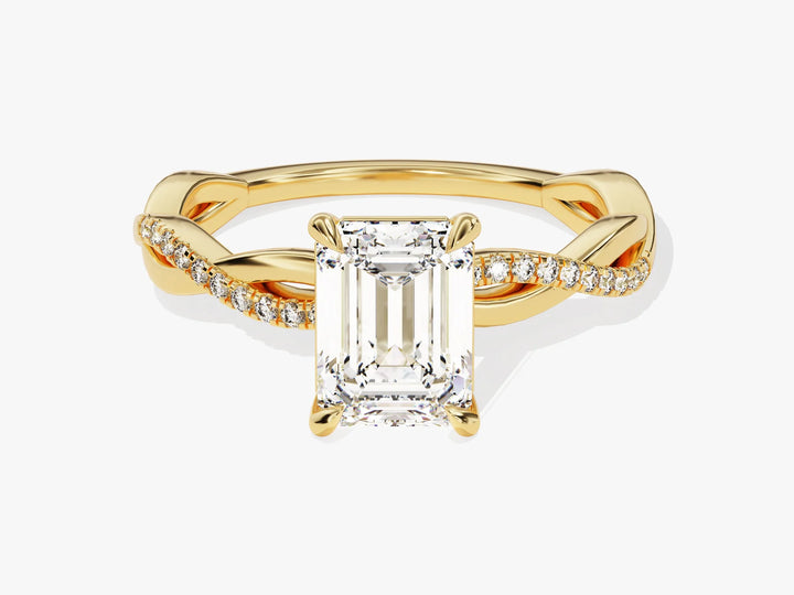 1.50CT Emerald Diamond Twisted Pave Setting Moissanite Engagement Ring