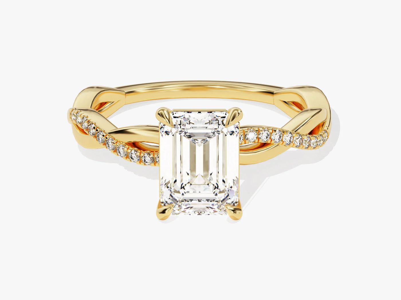 1.50CT Emerald Diamond Twisted Pave Setting Moissanite Engagement Ring