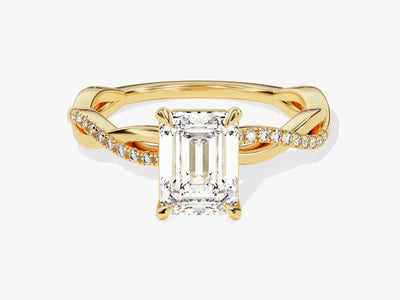 1.50CT Emerald Diamond Twisted Pave Setting Moissanite Engagement Ring