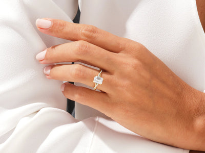 1.50CT Emerald Diamond Twisted Pave Setting Moissanite Engagement Ring