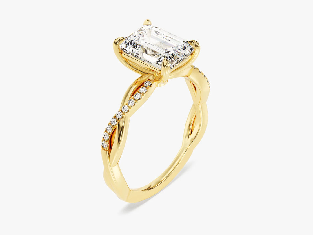 2.0CT Emerald Diamond Twisted Pave Setting Moissanite Engagement Ring