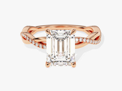 2.0CT Emerald Diamond Twisted Pave Setting Moissanite Engagement Ring