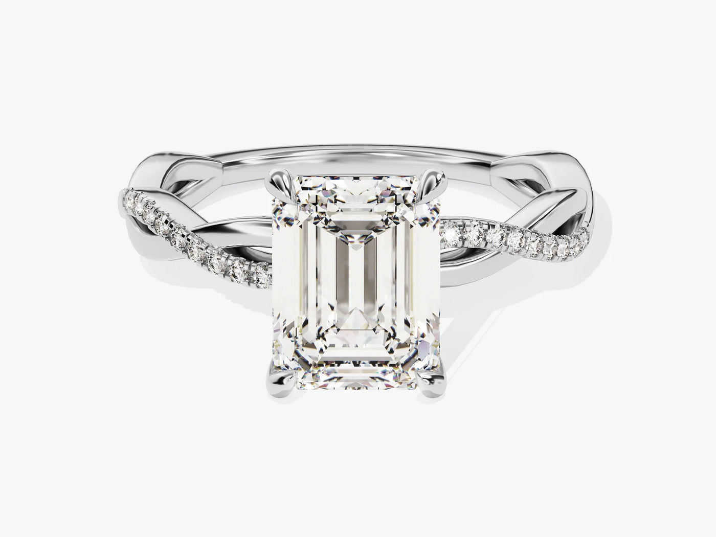 2.0CT Emerald Diamond Twisted Pave Setting Moissanite Engagement Ring