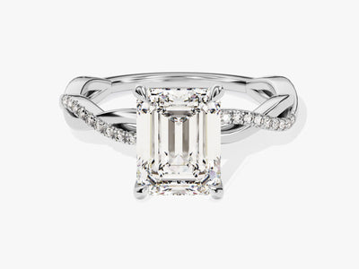 2.0CT Emerald Diamond Twisted Pave Setting Moissanite Engagement Ring