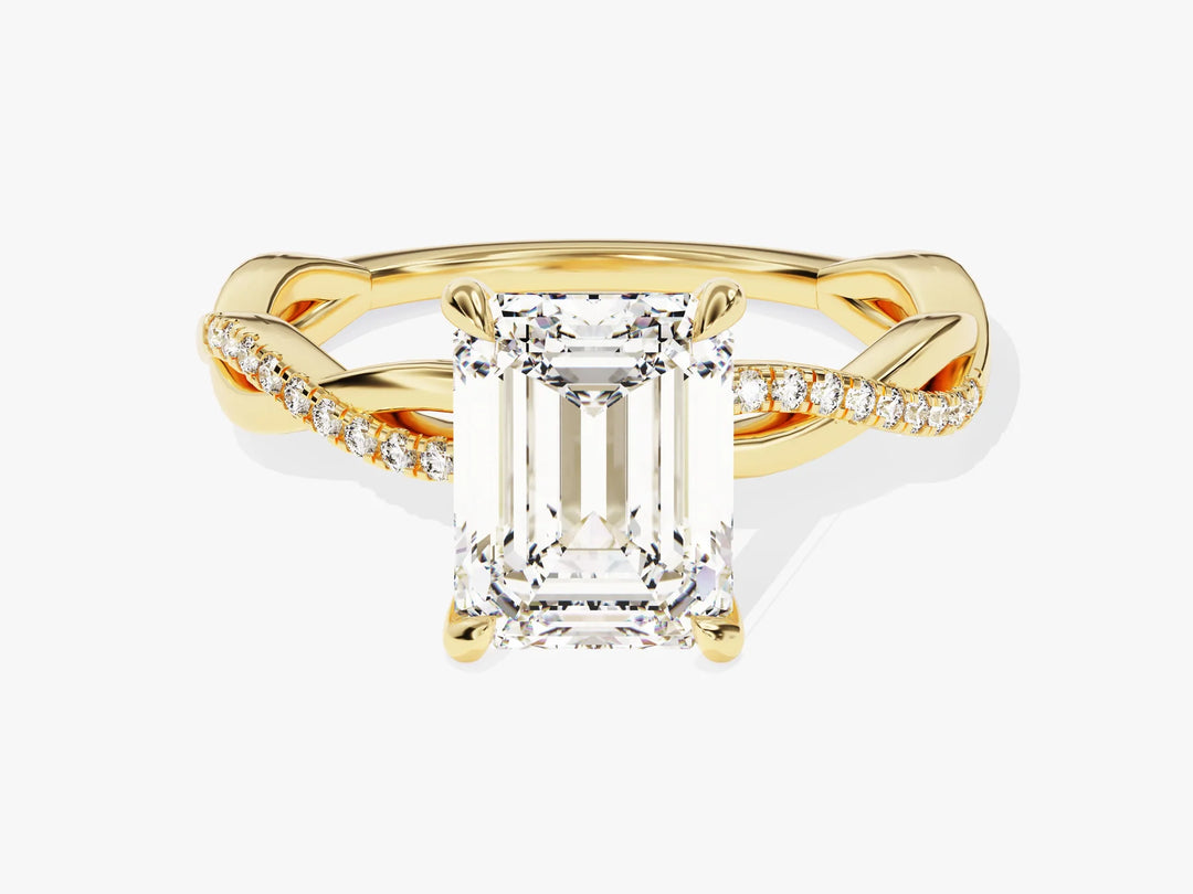 2.0CT Emerald Diamond Twisted Pave Setting Moissanite Engagement Ring