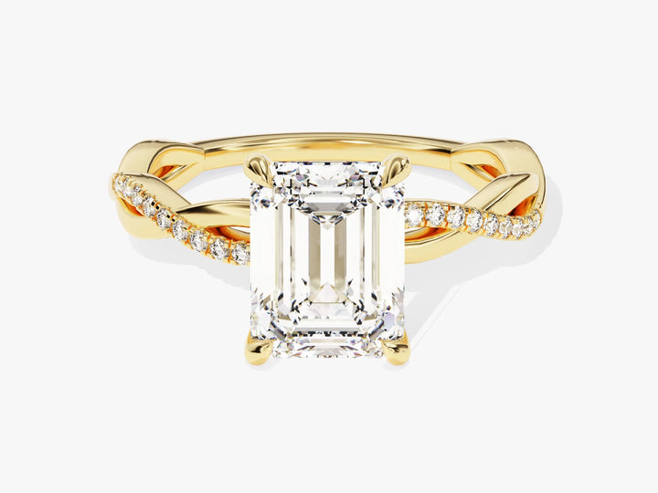 2.0CT Emerald Diamond Twisted Pave Setting Moissanite Engagement Ring