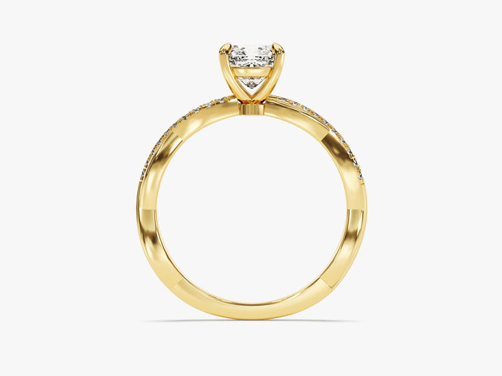 1.0CT Cushion Diamond Twisted Pave Setting Moissanite Engagement Ring