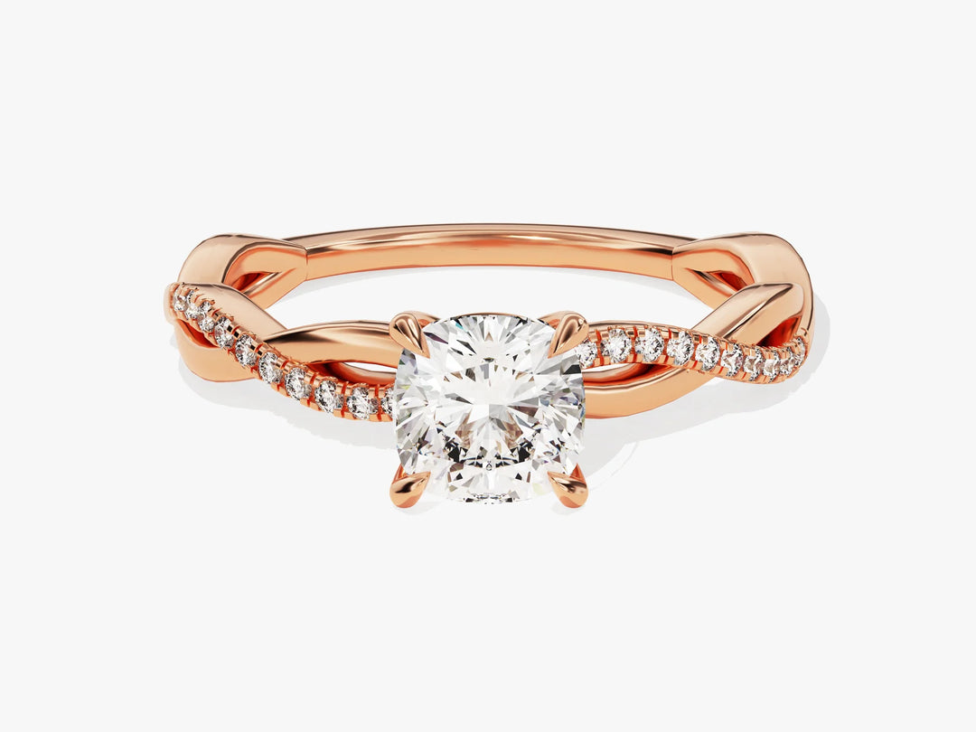 1.0CT Cushion Diamond Twisted Pave Setting Moissanite Engagement Ring