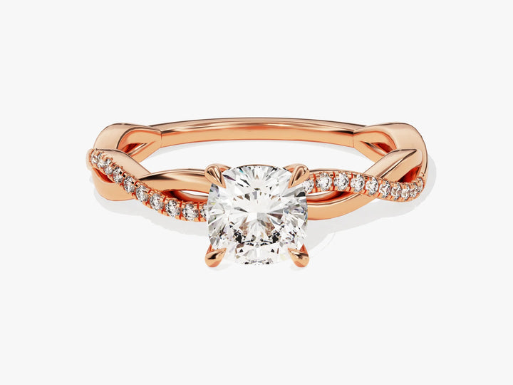 1.0CT Cushion Diamond Twisted Pave Setting Moissanite Engagement Ring