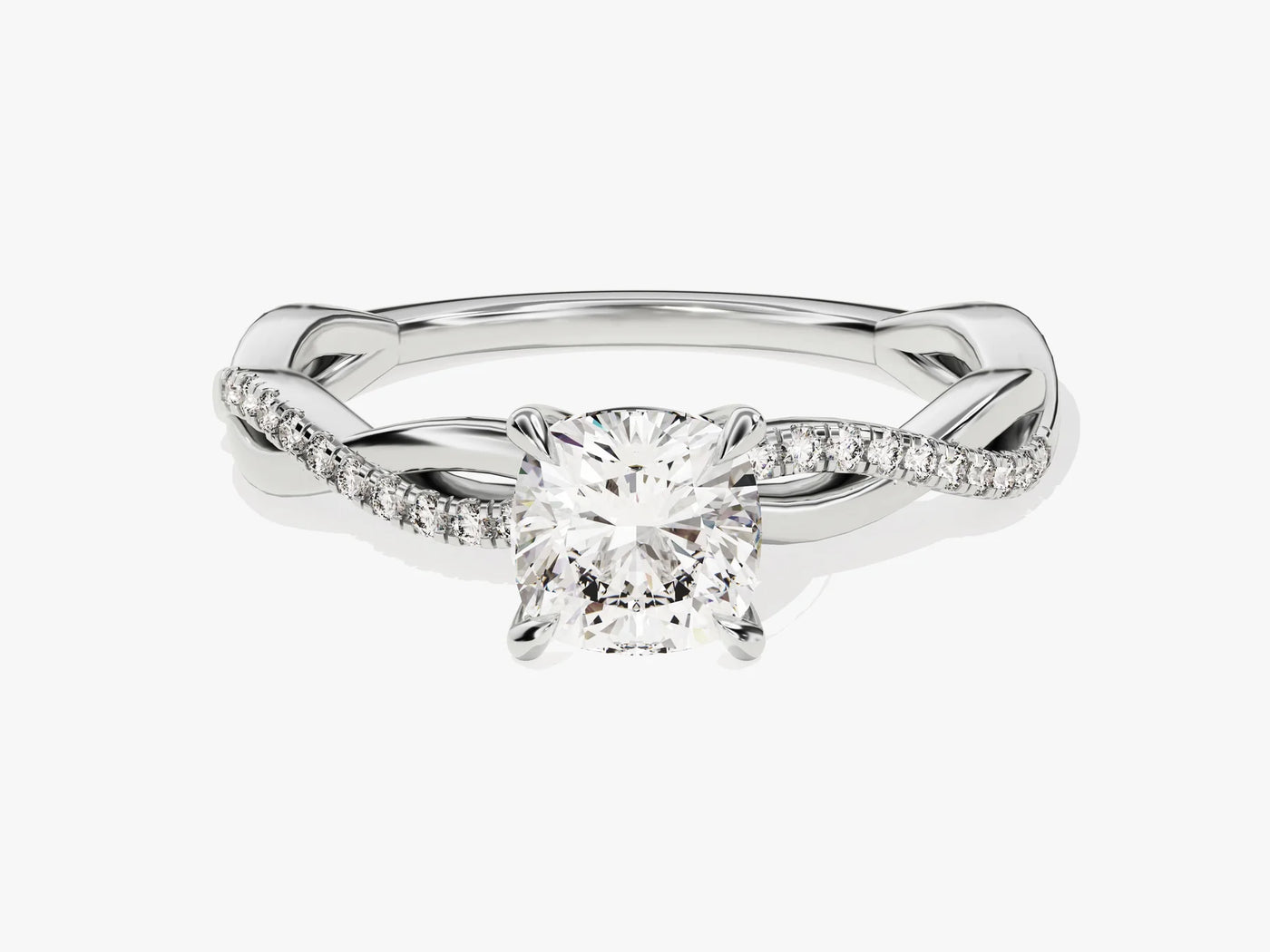 1.0CT Cushion Diamond Twisted Pave Setting Moissanite Engagement Ring