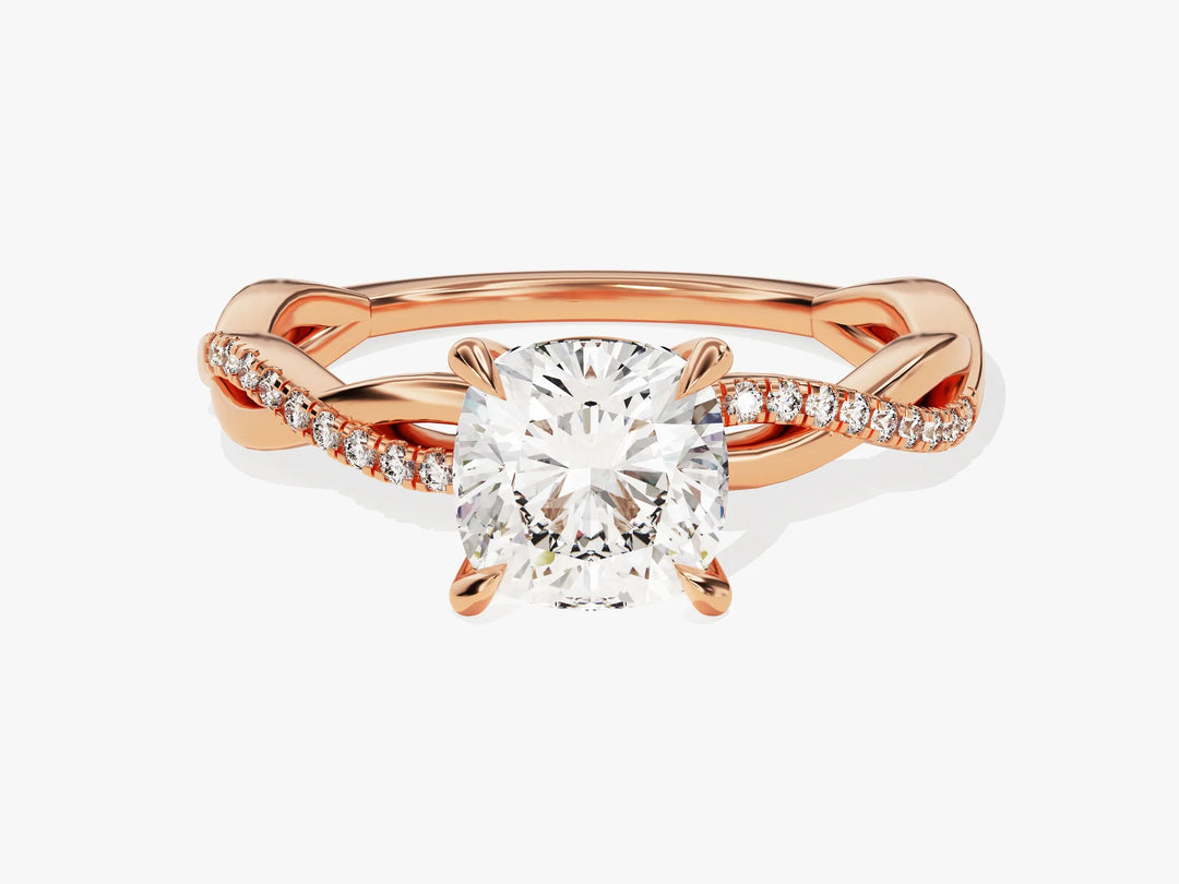 1.50CT Cushion Diamond Twisted Pave Setting Moissanite Engagement Ring