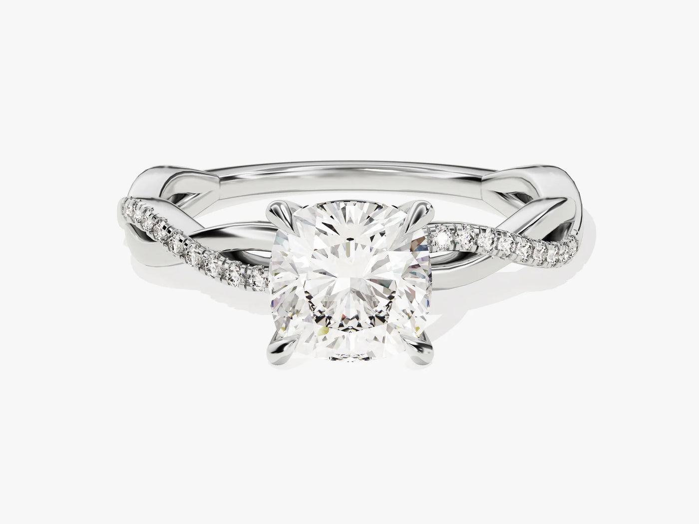 1.50CT Cushion Diamond Twisted Pave Setting Moissanite Engagement Ring