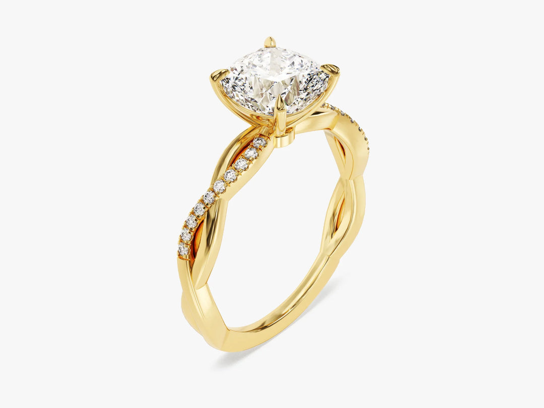 2.0CT Cushion Diamond Twisted Pave Setting Moissanite Engagement Ring