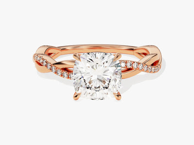 2.0CT Cushion Diamond Twisted Pave Setting Moissanite Engagement Ring