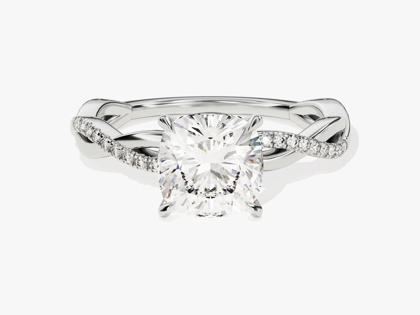 2.0CT Cushion Diamond Twisted Pave Setting Moissanite Engagement Ring