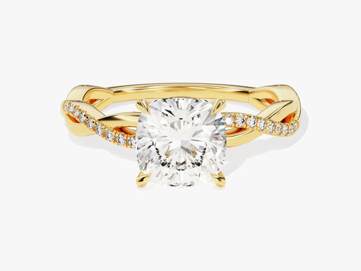 2.0CT Cushion Diamond Twisted Pave Setting Moissanite Engagement Ring