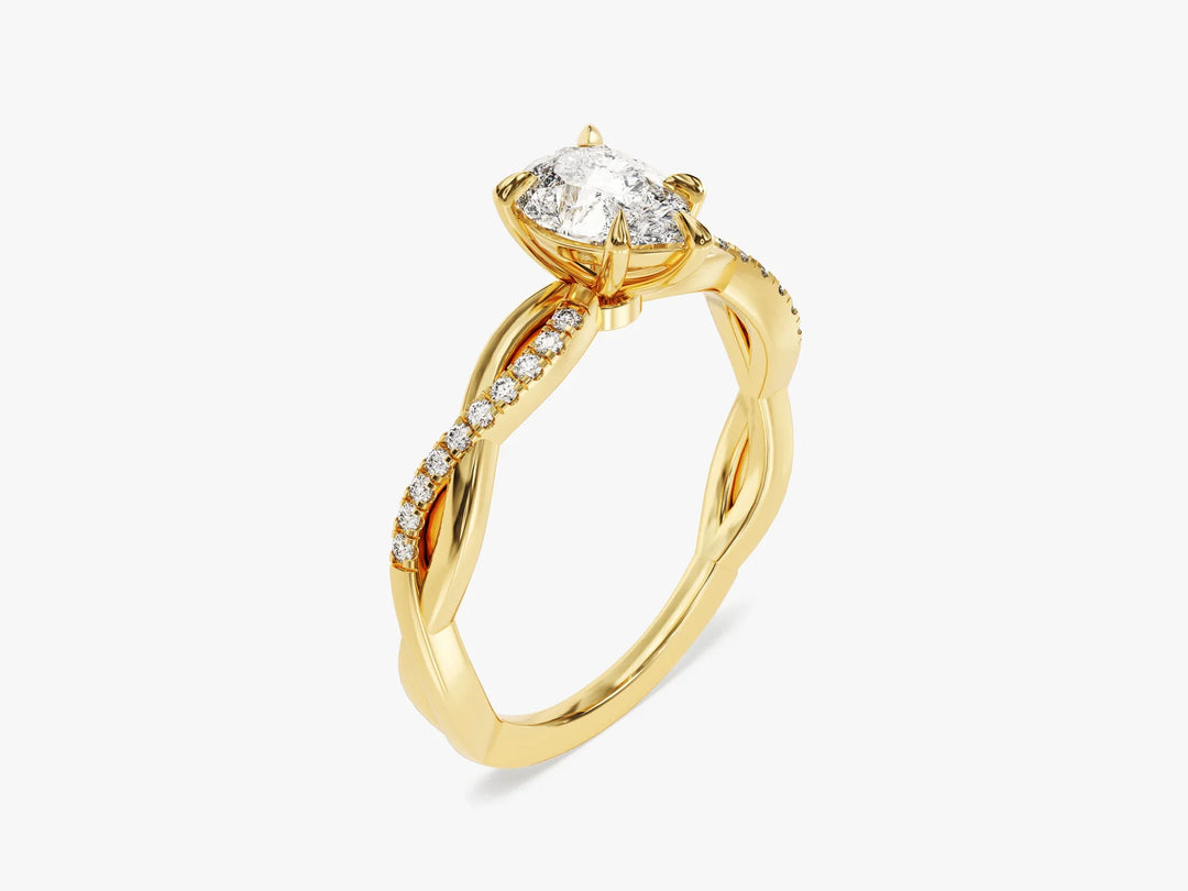 1.0CT Pear Diamond Twisted Pave Setting Moissanite Engagement Ring