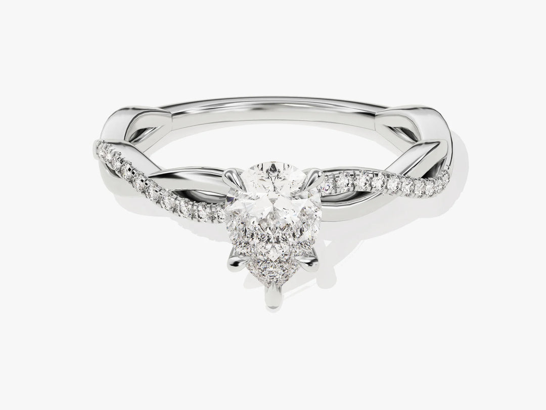 1.0CT Pear Diamond Twisted Pave Setting Moissanite Engagement Ring