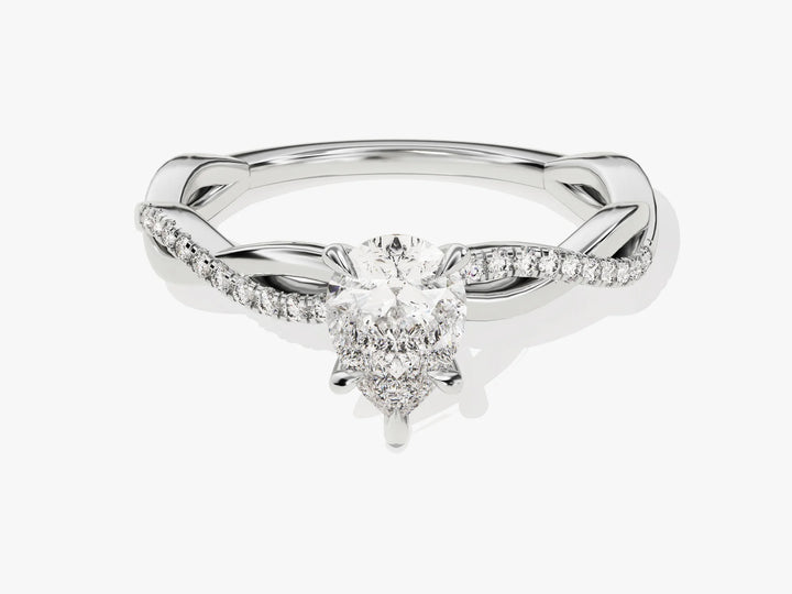 1.0CT Pear Diamond Twisted Pave Setting Moissanite Engagement Ring
