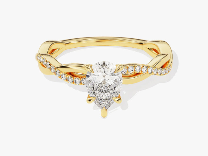 1.0CT Pear Diamond Twisted Pave Setting Moissanite Engagement Ring