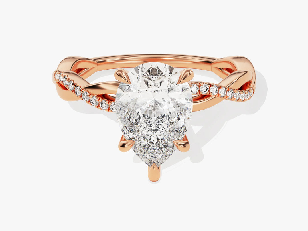 2.0CT Pear Diamond Twisted Pave Setting Moissanite Engagement Ring