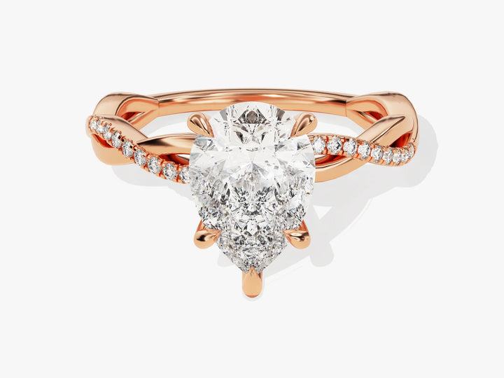 2.0CT Pear Diamond Twisted Pave Setting Moissanite Engagement Ring