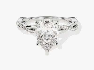 2.0CT Pear Diamond Twisted Pave Setting Moissanite Engagement Ring