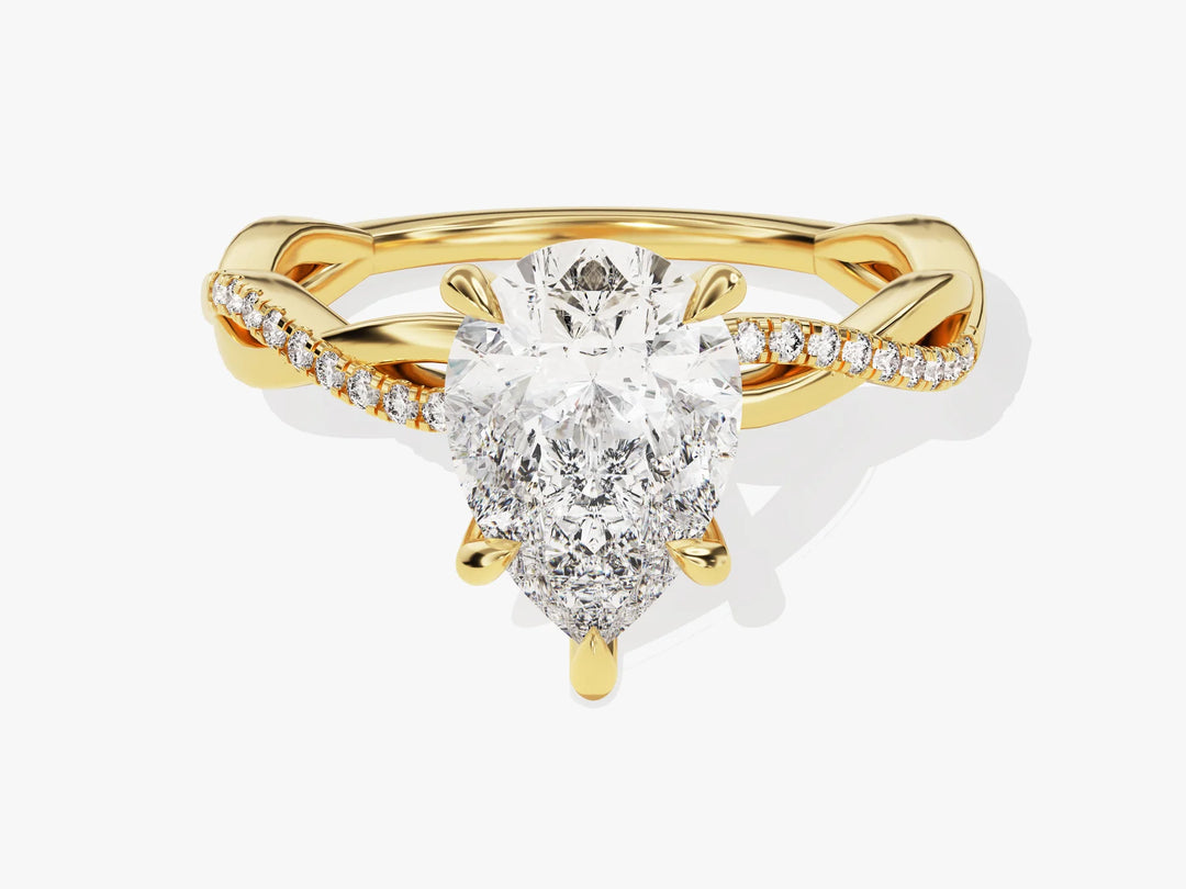 2.0CT Pear Diamond Twisted Pave Setting Moissanite Engagement Ring
