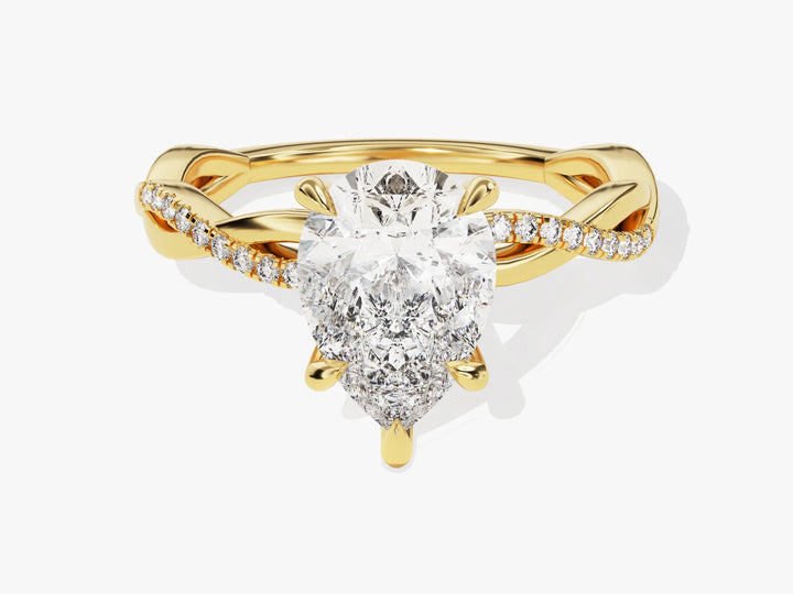 2.0CT Pear Diamond Twisted Pave Setting Moissanite Engagement Ring