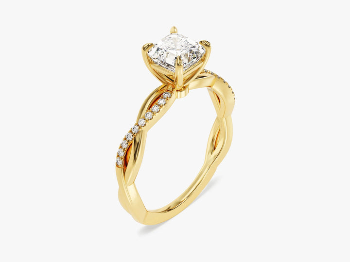 1.0CT Asscher Diamond Twisted Pave Setting Moissanite Engagement Ring